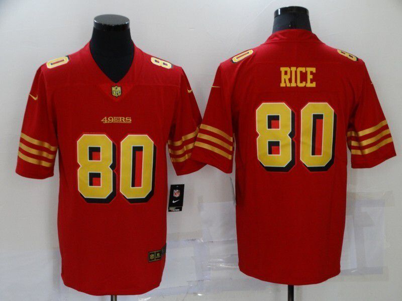Men 2025 Nike San Francisco 49ers #80 Rice red gold Limited NFL Jersey style 01->san francisco 49ers->NFL Jersey